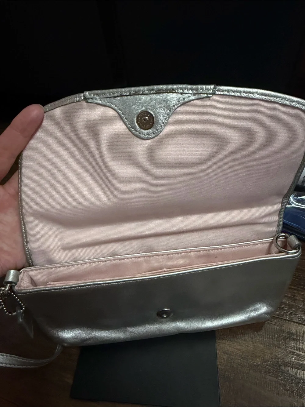 Coach Silver Metallic Leather Wristlet